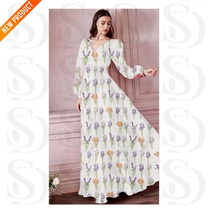 Hand-Drawn Lavender and Wildflower Bouquet Pattern Fabric