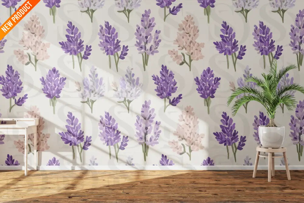 Hand-Drawn Lavender and Wildflower Bouquet Pattern Fabric