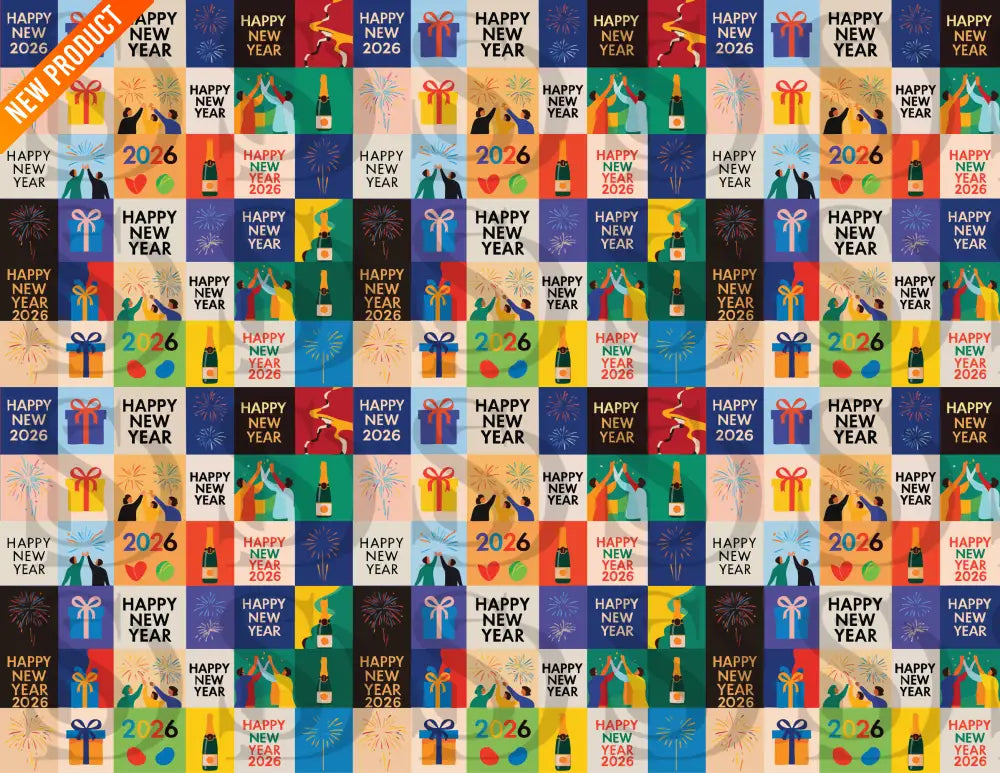 Happy New Year 2026 Celebration Block Pattern Seamless Pattern