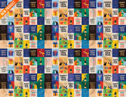 Happy New Year 2026 Celebration Block Pattern Seamless Pattern