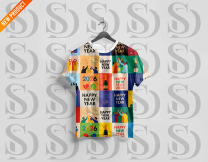 Happy New Year 2026 Celebration Block Pattern Seamless Pattern