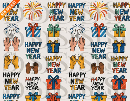 Happy New Year Hands & Gifts Pattern Seamless Pattern