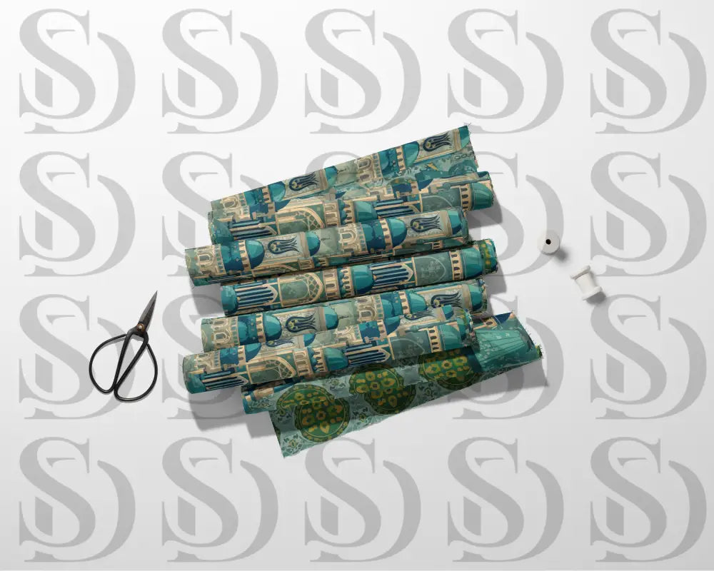 Islamic Architecture Mosaic – Teal & Gold Masjid Domes & Arches Seamless Pattern Seamless Pattern