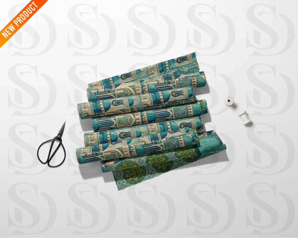 Islamic Architecture Mosaic – Teal & Gold Masjid Domes & Arches Seamless Pattern Seamless Pattern