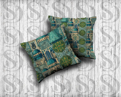 Islamic Architecture Mosaic – Teal & Gold Masjid Domes & Arches Seamless Pattern Seamless Pattern