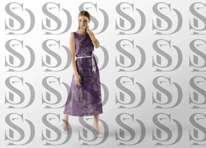 Lavender floral fabric pattern used in women’s sleeveless dress design