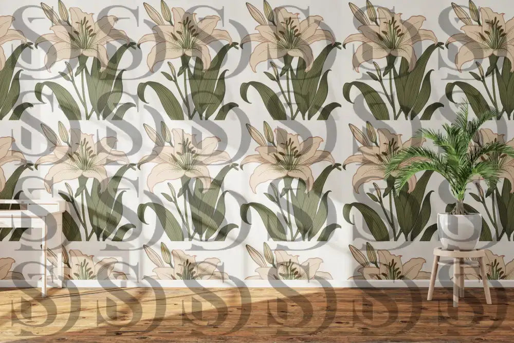 Luxury botanical leaf wallpaper pattern displayed in modern interior