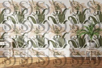 Luxury botanical leaf wallpaper pattern displayed in modern interior