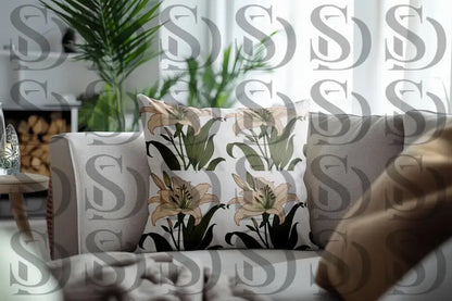 Dark green botanical leaf pillow cover home decor mockup