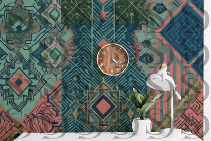 Modern interior wall decor showcasing tribal geometric pattern design