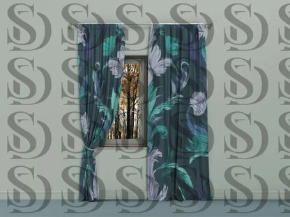 Decorative curtains with dark botanical damask floral design