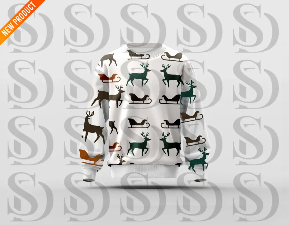 Minimal Reindeer & Sleigh Christmas Pattern Seamless Pattern