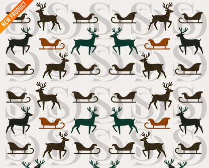 Minimal Reindeer & Sleigh Christmas Pattern Seamless Pattern