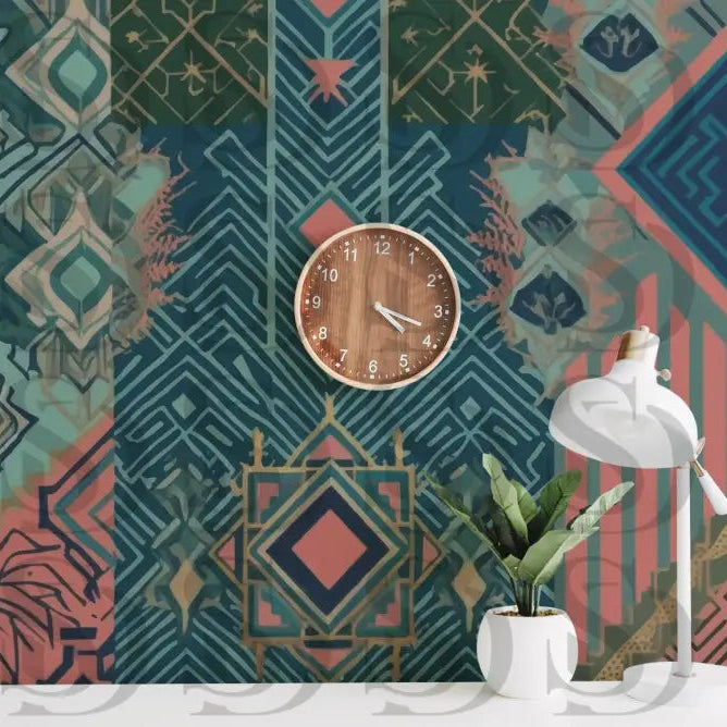 Modern interior wall decor showcasing tribal geometric pattern design