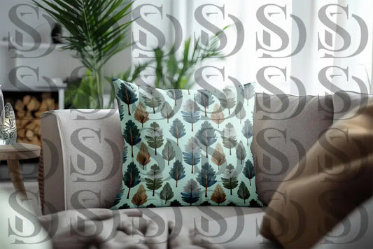 Modern leaf harmony seamless leaf design shown on a decorative cushion
