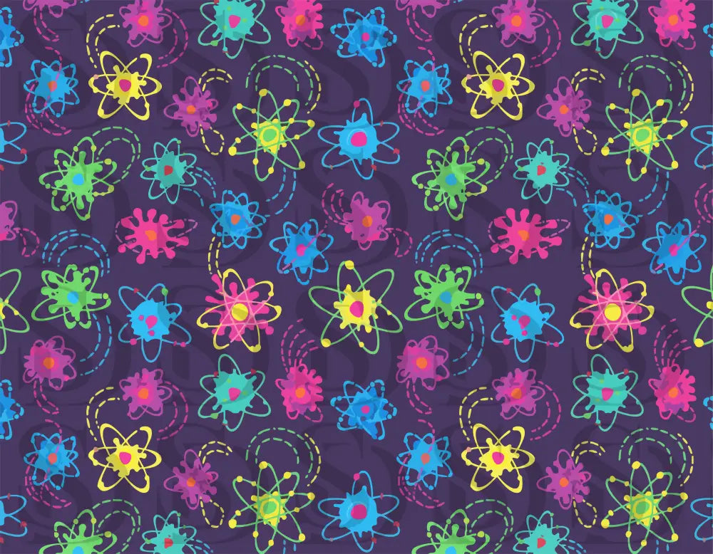 Neon Atomic Orbit Doodles Seamless Pattern