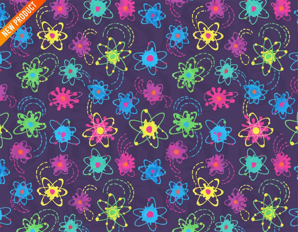 Neon Atomic Orbit Doodles Seamless Pattern