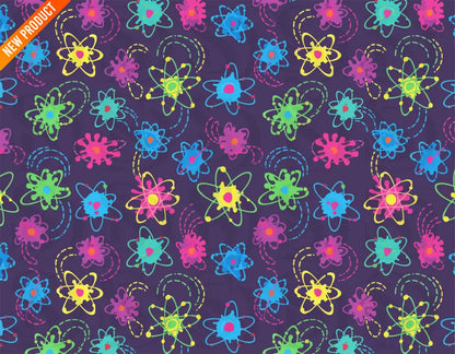 Neon Atomic Orbit Doodles Seamless Pattern