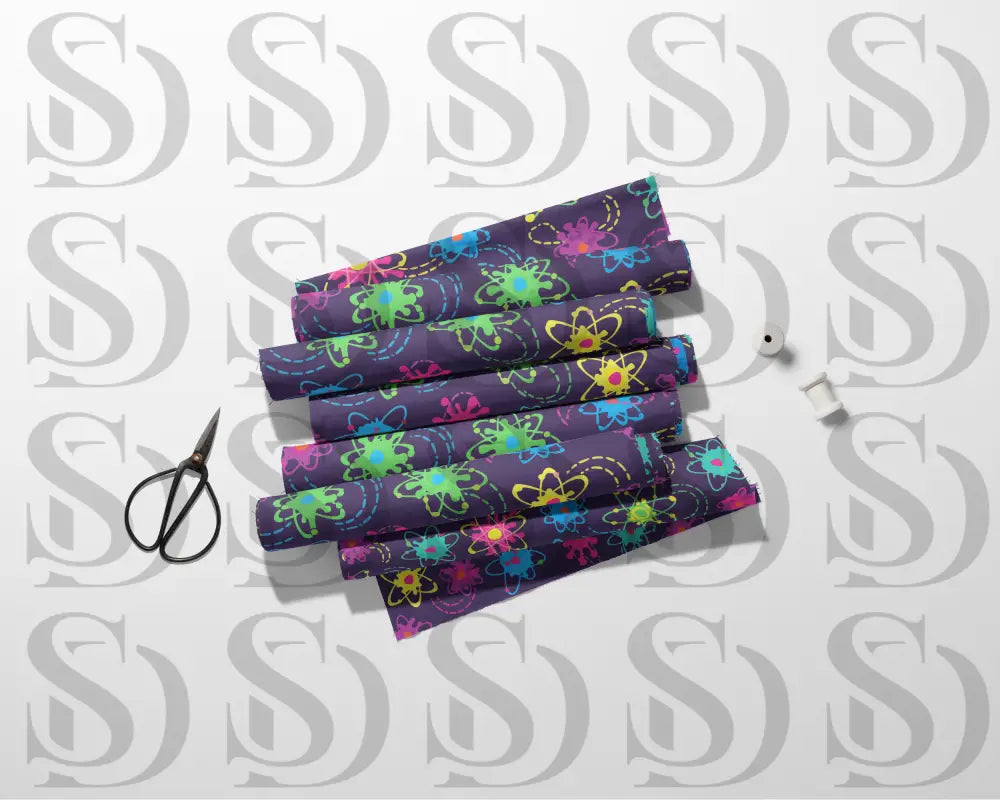 Neon Atomic Orbit Doodles Seamless Pattern