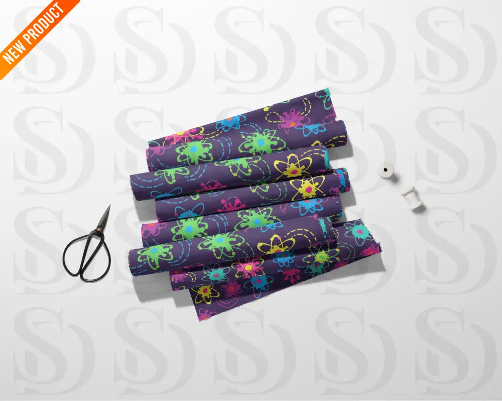 Neon Atomic Orbit Doodles Seamless Pattern