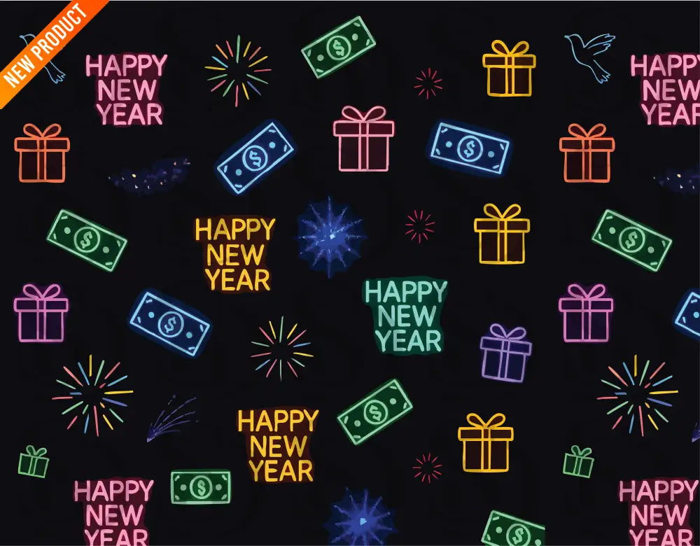Neon Happy New Year Celebration Pattern Seamless Pattern