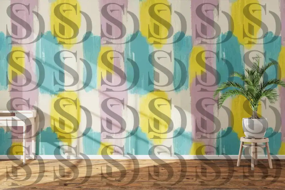 Contemporary pastel brush pattern used on an interior wall décor mockup