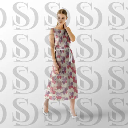 Pastel heart seamless pattern displayed on a women’s dress for romantic fashion design inspiration
