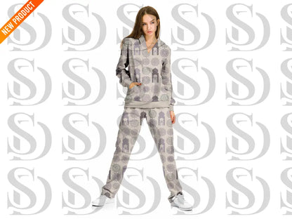 Fashion outfit mockup showcasing pastel Islamic arch seamless design