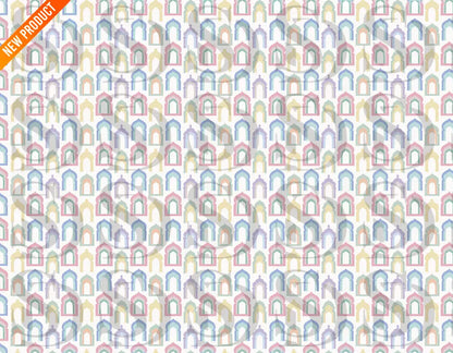 Seamless pastel Islamic archway repeating pattern design