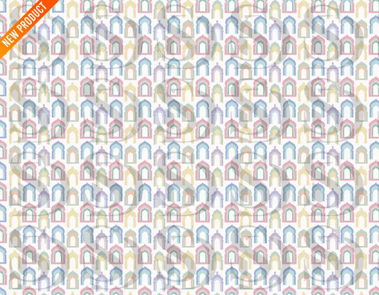 Seamless pastel Islamic archway repeating pattern design