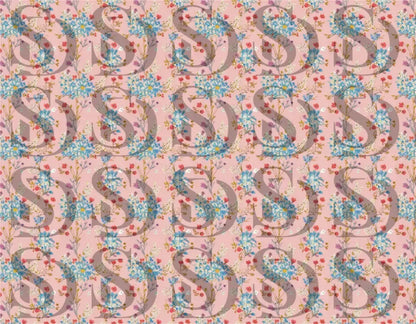 Detailed view of a seamless pastel spring floral pattern with blue and red blossoms
