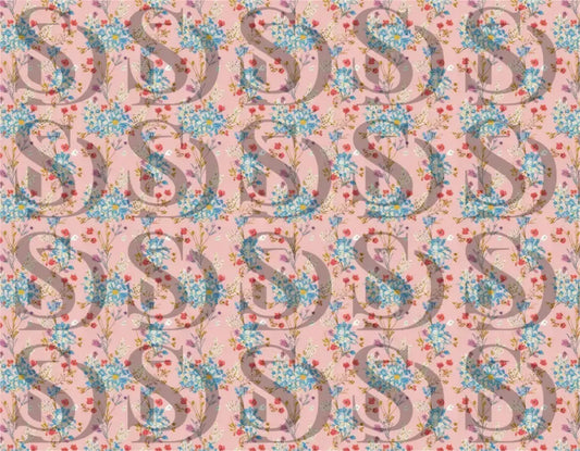 Detailed view of a seamless pastel spring floral pattern with blue and red blossoms
