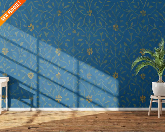 Regal Blue and Gold Floral Pattern Digital Desing