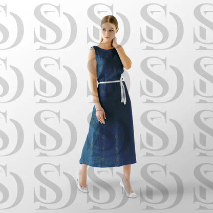 Regal Blue and Gold Floral Pattern Digital Desing