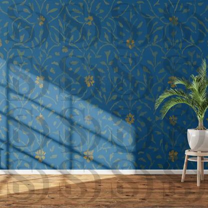 Regal Blue and Gold Floral Pattern Digital Desing