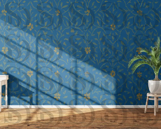 Regal Blue and Gold Floral Pattern Digital Desing