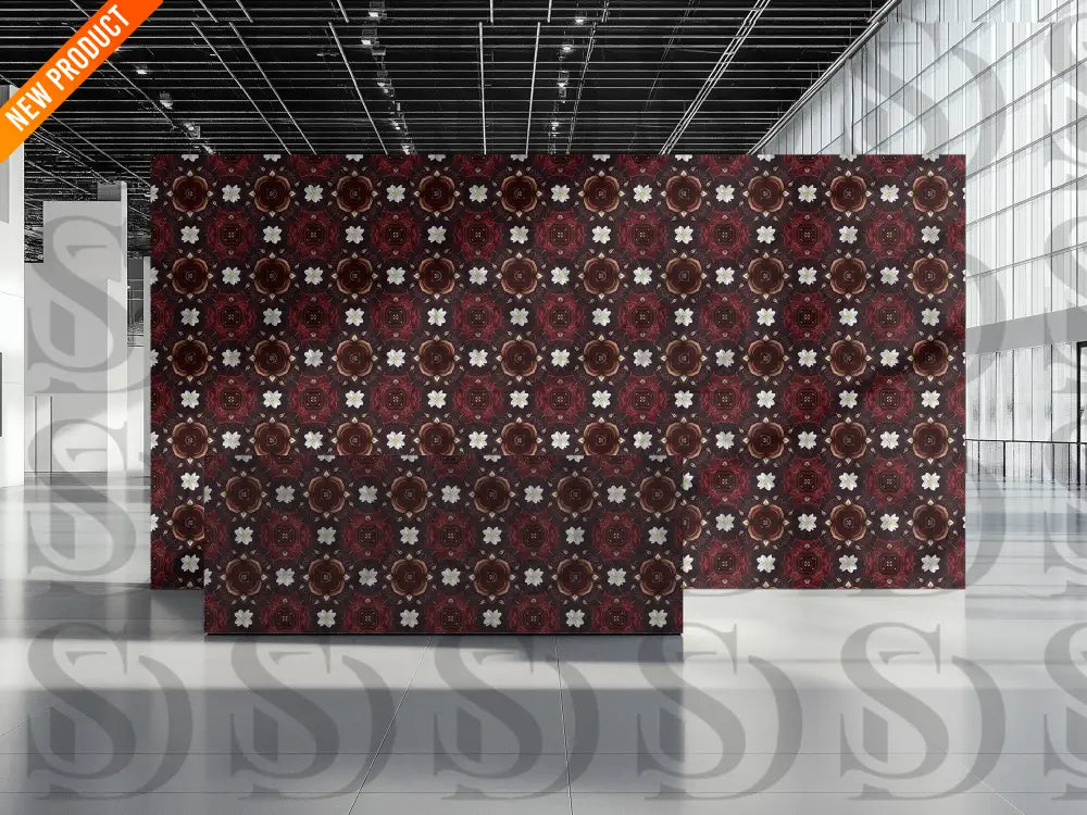 Luxury burgundy floral damask pattern used as interior wallpaper design