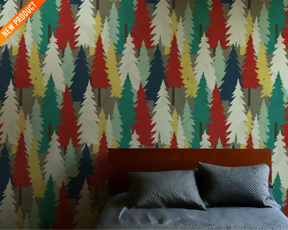 Retro Mid-Century Forest Trees Seamless Pattern Digital design