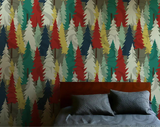 Retro Mid-Century Forest Trees Seamless Pattern Digital design