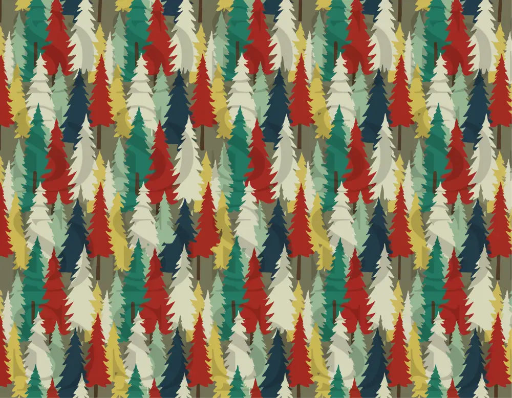 Retro Mid-Century Forest Trees Seamless Pattern Digital design