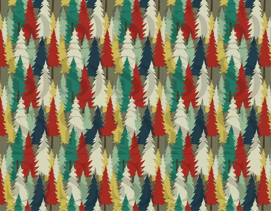 Retro Mid-Century Forest Trees Seamless Pattern Digital design