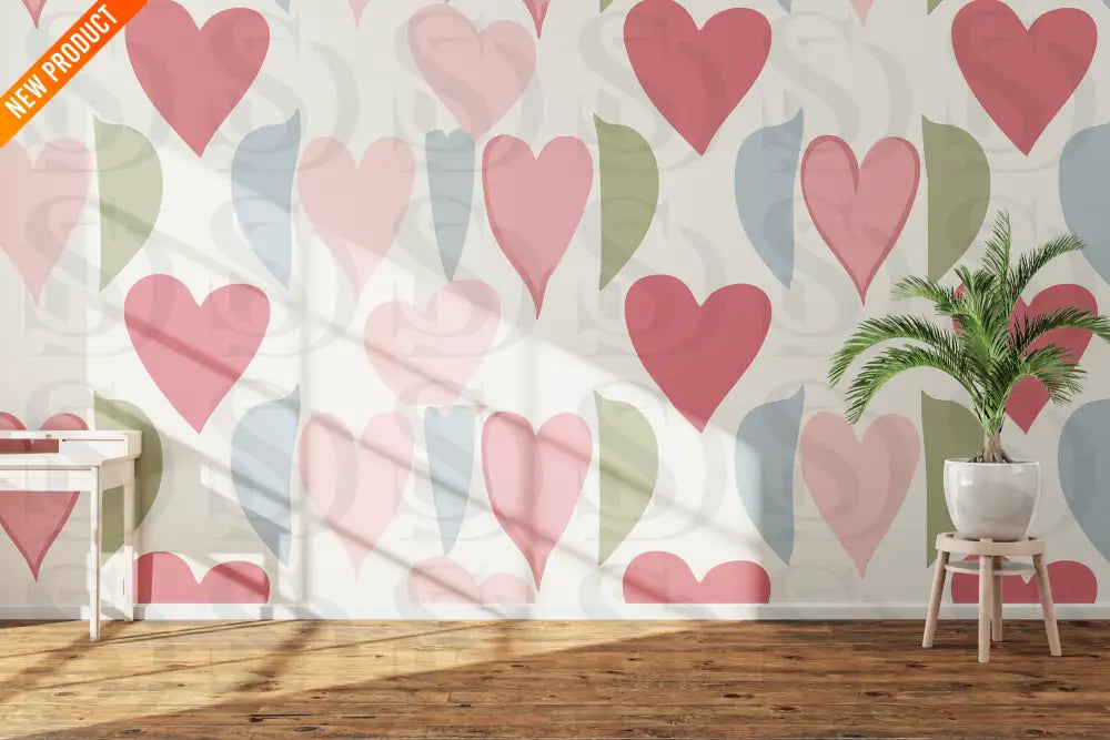 Retro Pastel Heart and Leaf Pattern Digital design