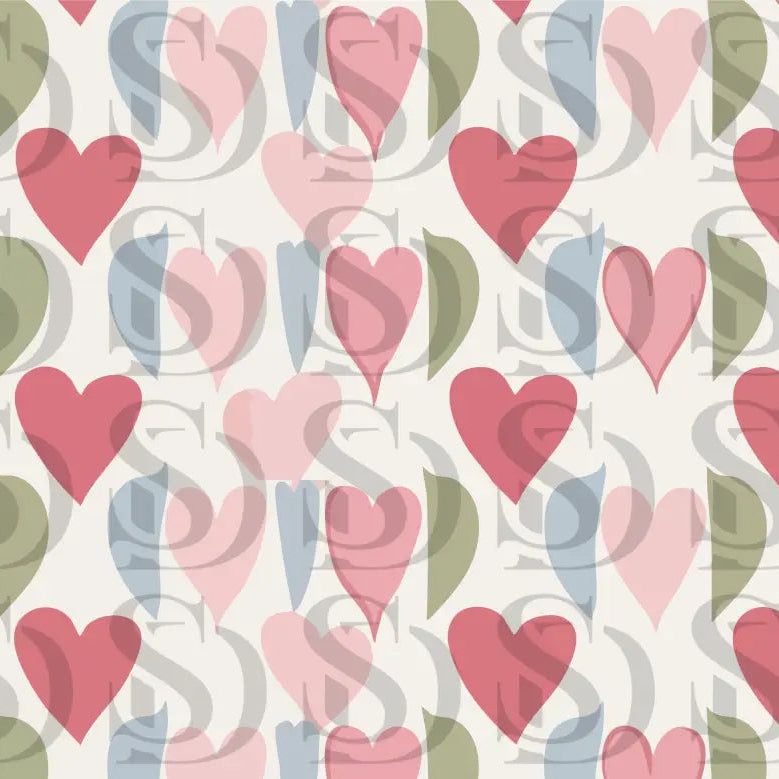 Retro Pastel Heart and Leaf Pattern Digital design