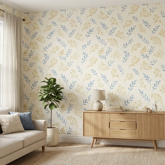 Serene Pastel Botanical Seamless Pattern – Soft Blue & Sage Floral Design