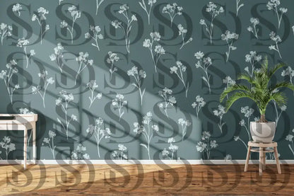 Elegant floral wallpaper with minimal white botanical design
