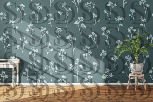 Elegant floral wallpaper with minimal white botanical design
