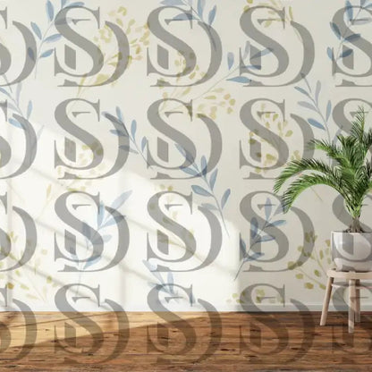 Pastel botanical wallpaper pattern with delicate leafy branches