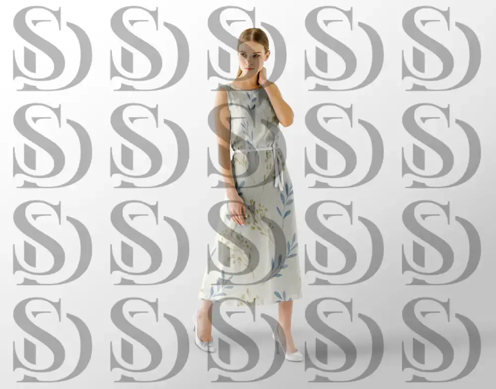 Soft blue and sage botanical floral pattern on fabric mockup