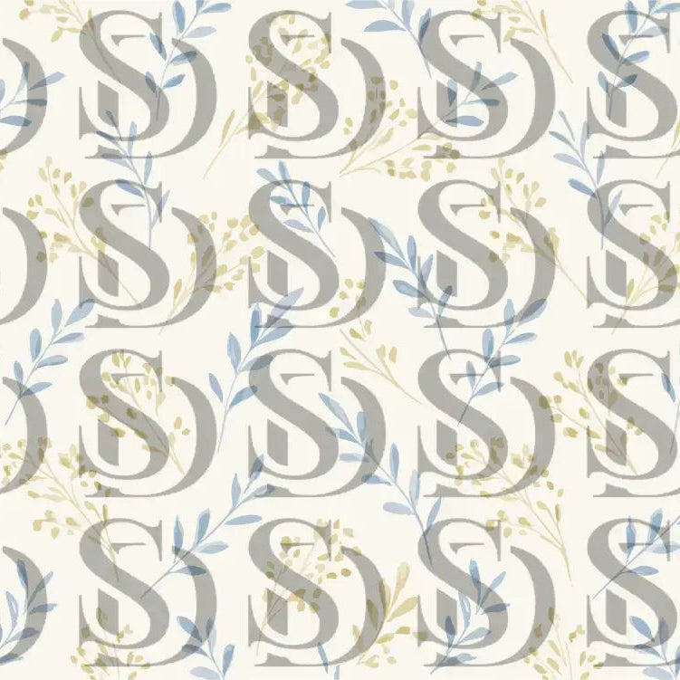 Serene pastel botanical seamless pattern with blue and sage leaves