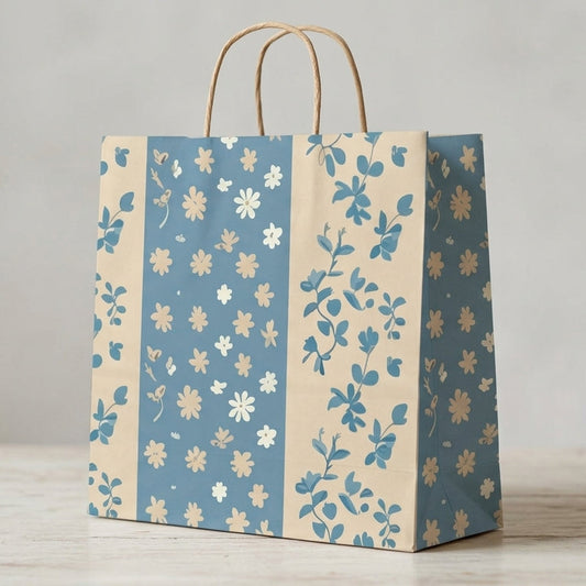 Vintage Blue Floral Stripe Seamless Pattern